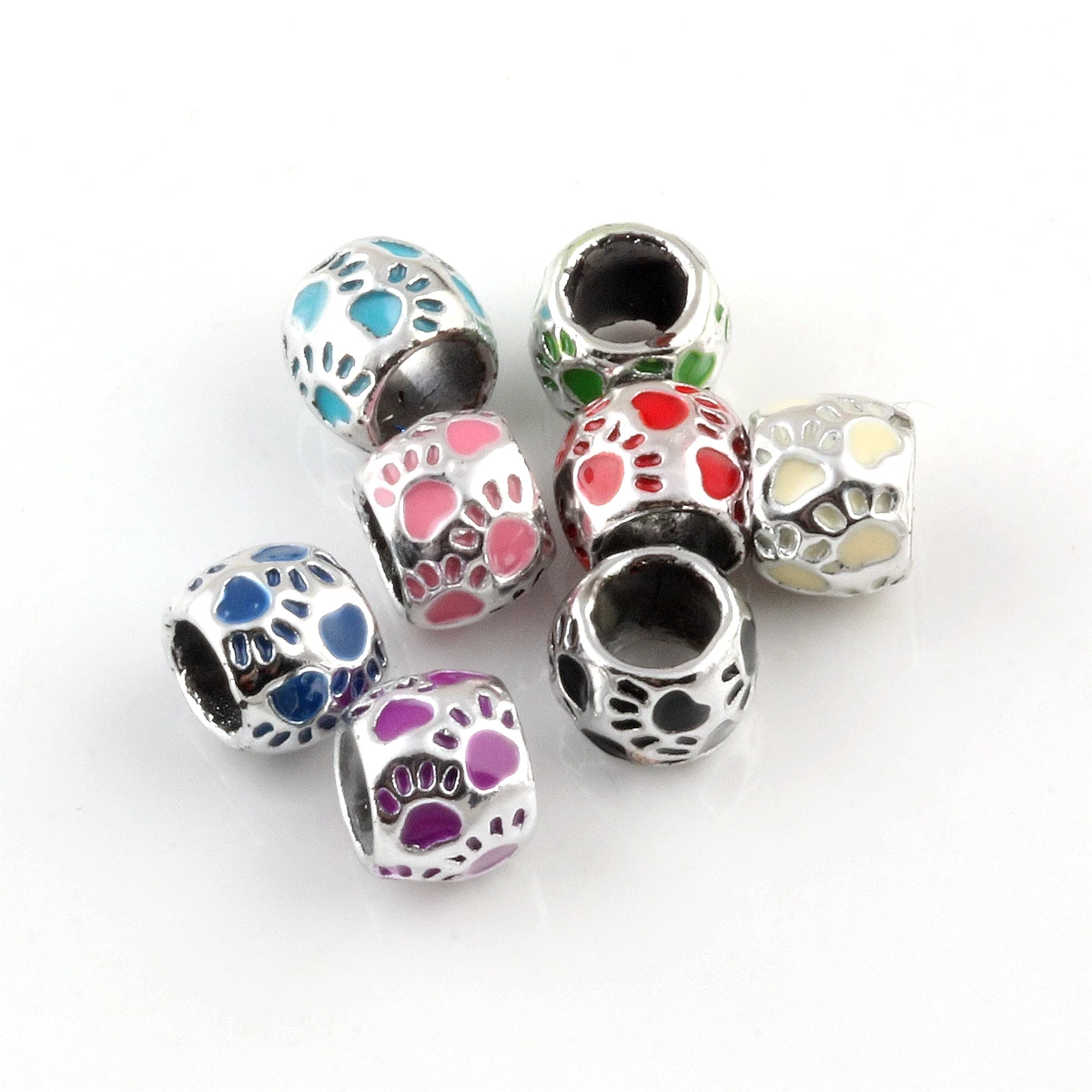 48Pcs Enamel Color Retention Dog Bear Paw Shape Large Hole Beads For Jewelry Making Findings D-68