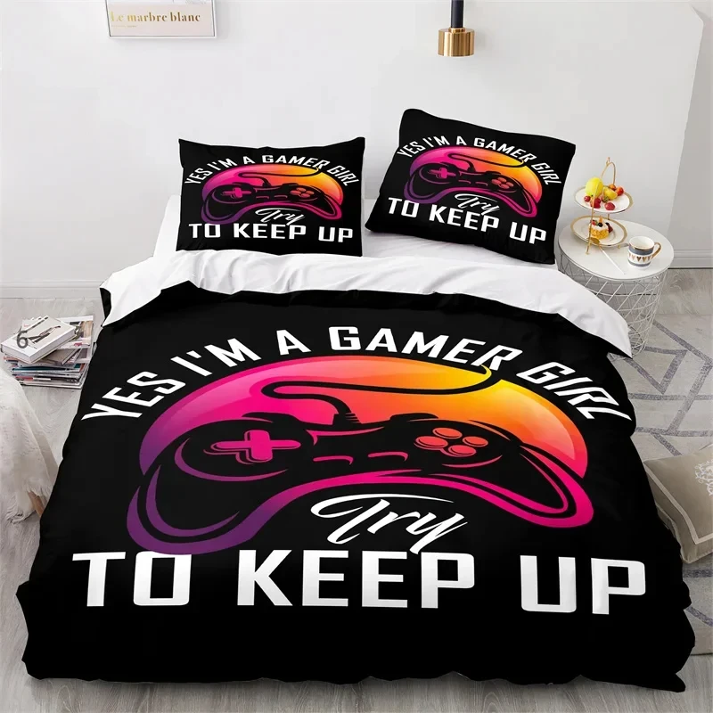 Gaming Duvet Cover Microfiber Console Game Controller Comforter Cover Boys Teens Video Game Queen Bedding Set Heart Quilt Cover