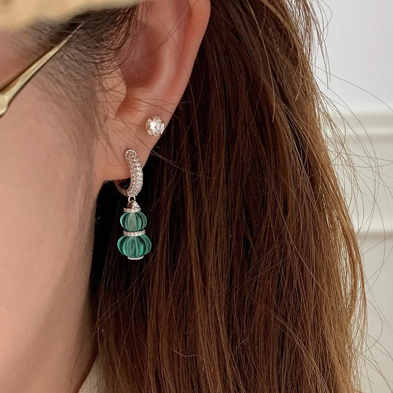 Green pumpkin earrings necklace set fashionable new Chinese small fresh diamond national style earrings women