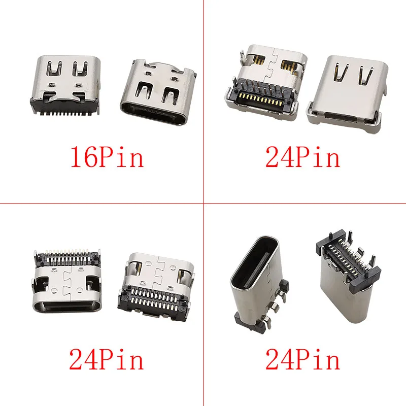 10Pcs USB Type C 2/6/16/24 Pin Connector Female Jack Charging Port SMD SMT PCB Solder DIY Repair USB-C Type-C Socket Connectors