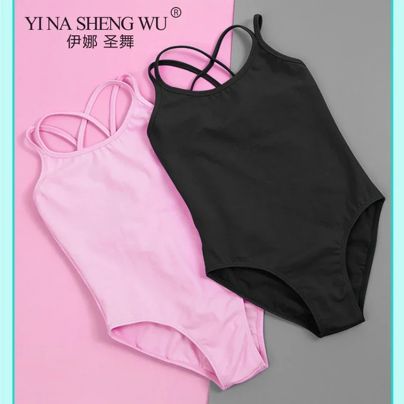소녀 댄스 복장 클래식 더블 슬링 레오타드 어린이 크로스 백 체조 발레 댄스 연습 복장 스포츠 의상