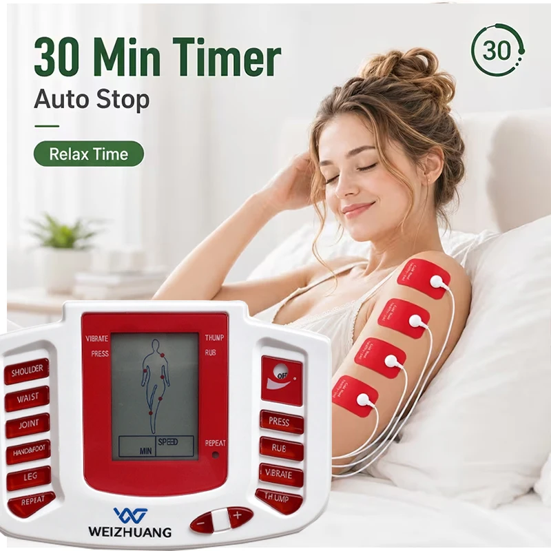 Weizhuang 3-in-1 Device and Massager, with Portable Muscle Stimulator, Suitable for Back and Whole Body, Usb/Battery Powered, Multiple Intensity Modes and Patches, Ideal for Gym, Sports, and as a Gift