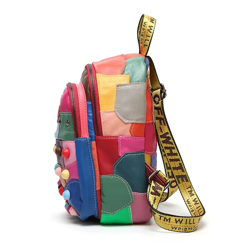 여성용 패치워크 다채로운 거리 여행 배낭 소녀용 부드러운 가죽