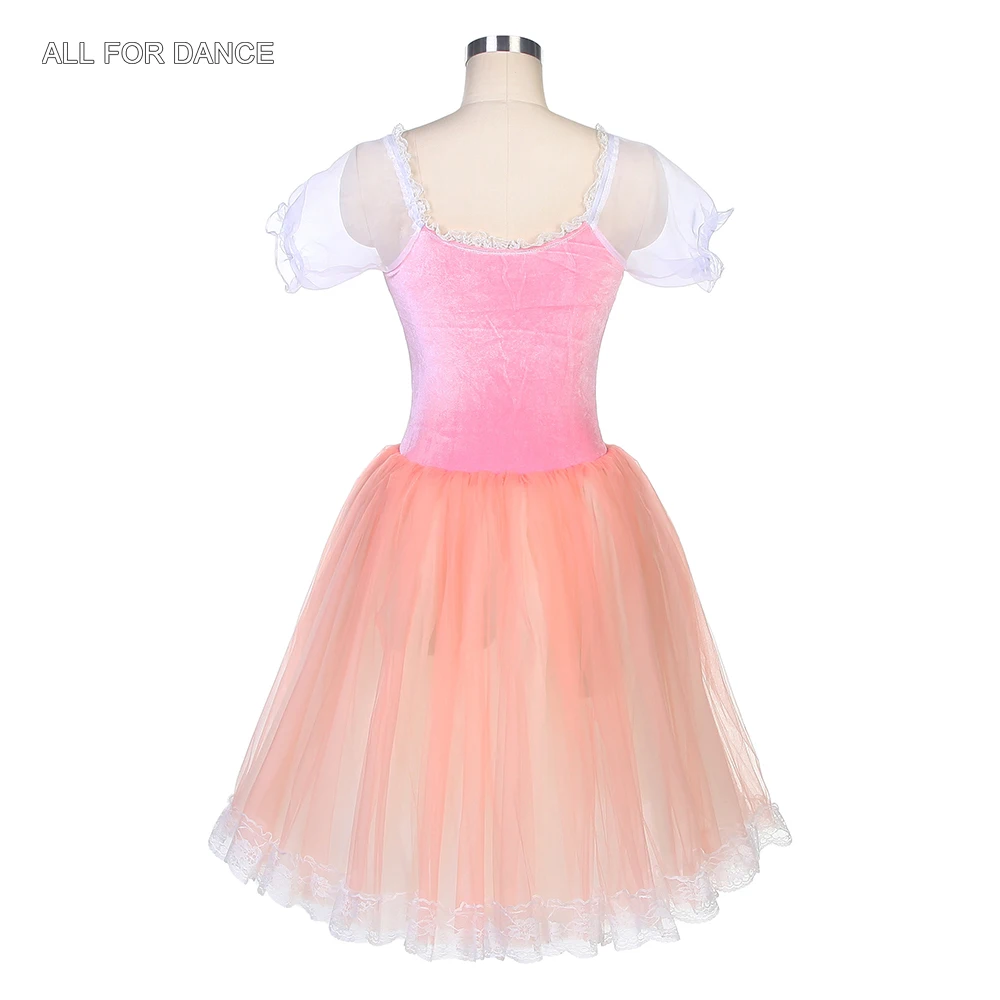 21021 Pale Pink Romantic Tutu Skirt Short Sleeve Ballerina Dress Velvet Leotard Bodice with Attached Soft Tulle Puffy Tutus