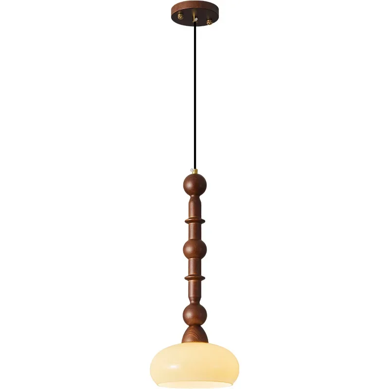 Retro solid wood bedroom bedside small chandelier medieval ash wood dining table bar table glass lampshade chandelier