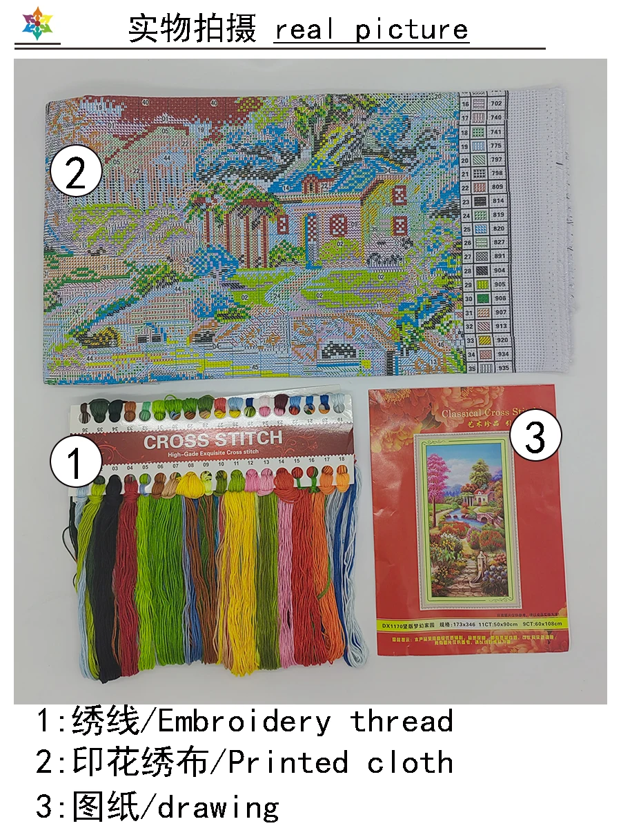 Garden Cottage Landscape Cross Stitch DIY Embroidery Kit living room  Decorative Painting 11CT 9CT Printed Needlework Pack Set