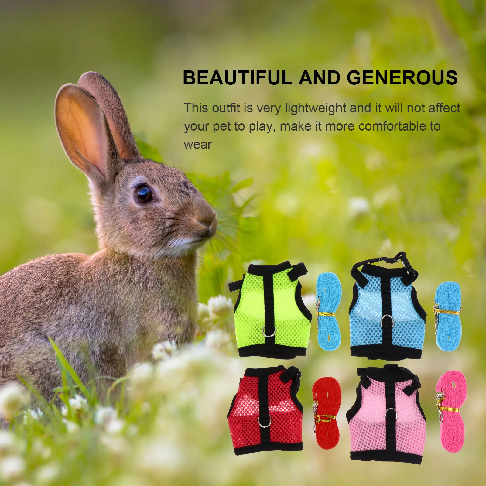 

4 Pcs Pet Leash Outdoor Hamster Vest Harness Rabbit Breathable Net Travel Bunny Leashes for Rabbits
