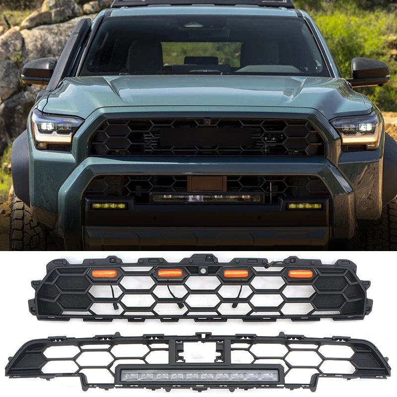 

Auto Parts Grill with Light bar Fits For 2005 Toyota 4Runner Front Radiator Grille Matte Black