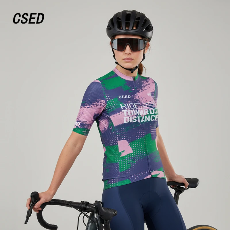 

Женская велосипедная майка CSED, одежда для велоспорта, облегающая, с коротким рукавом, дышащая, быстросохнущая, влагоотводящая