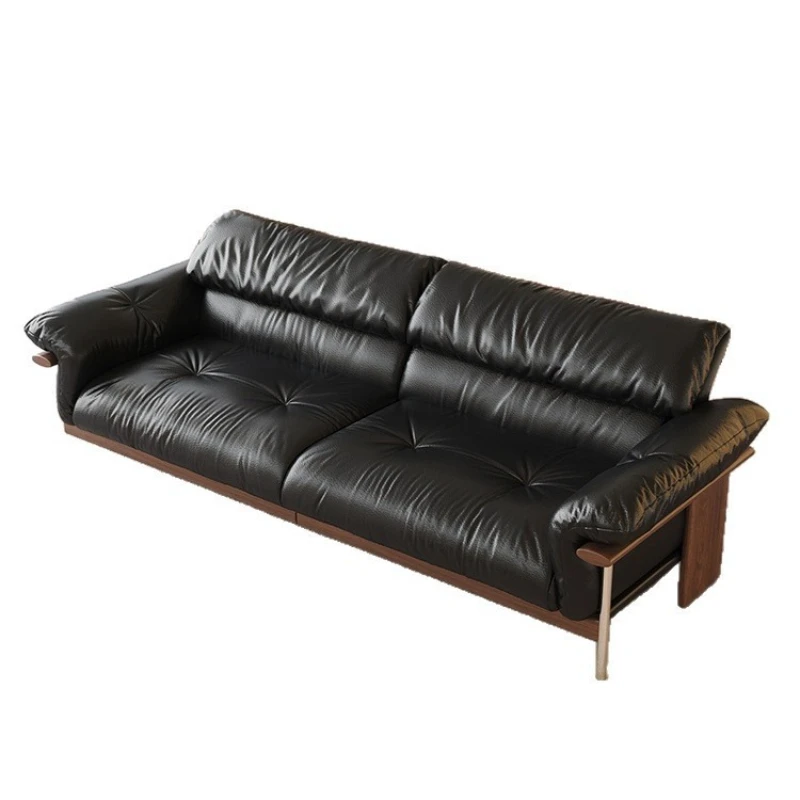 Italian light luxury style, leather sofa, ergonomic design, wide sitting depth