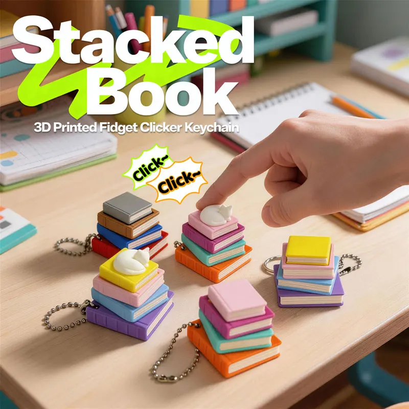 Mini Book Tower Clicker Keychain Stress Relief Keyring ASMR Sensory Toy Fidget Button Finger Toys Backpack Pendant Gifts