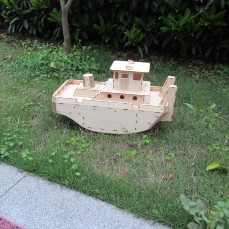 Assembled Ship Model 1/35 Springer Push Boat Wooden Panels Set Handmade Rescue Boat Original Wood Color