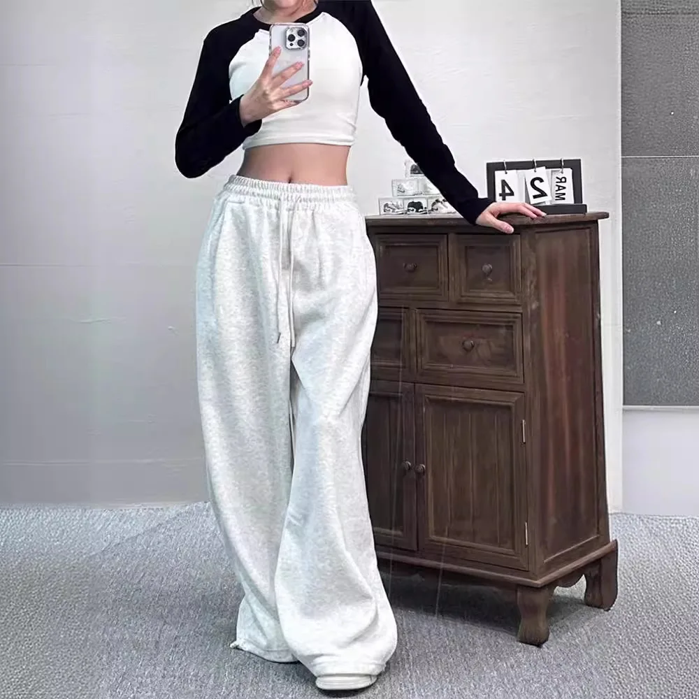 2025 Women's Premium Straight-Leg Joggers Elastic Cuffs Fleece-Lined Heavyweight Streetwear Loose Fit Sport Pants