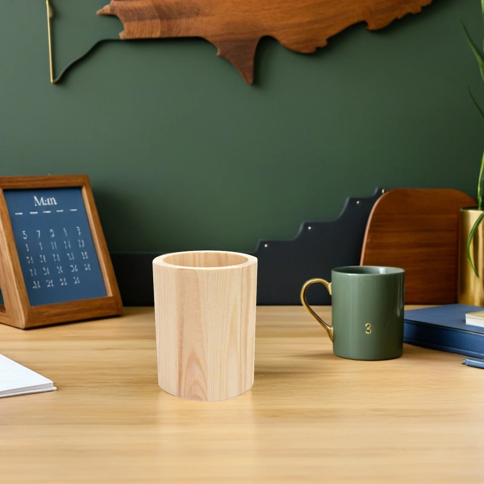 

Wood Stationery Organizer Pen Pencil Holder Container for Makeup Brushes Desk Storage Pot Portable Wooden Flowerpot 2pcs