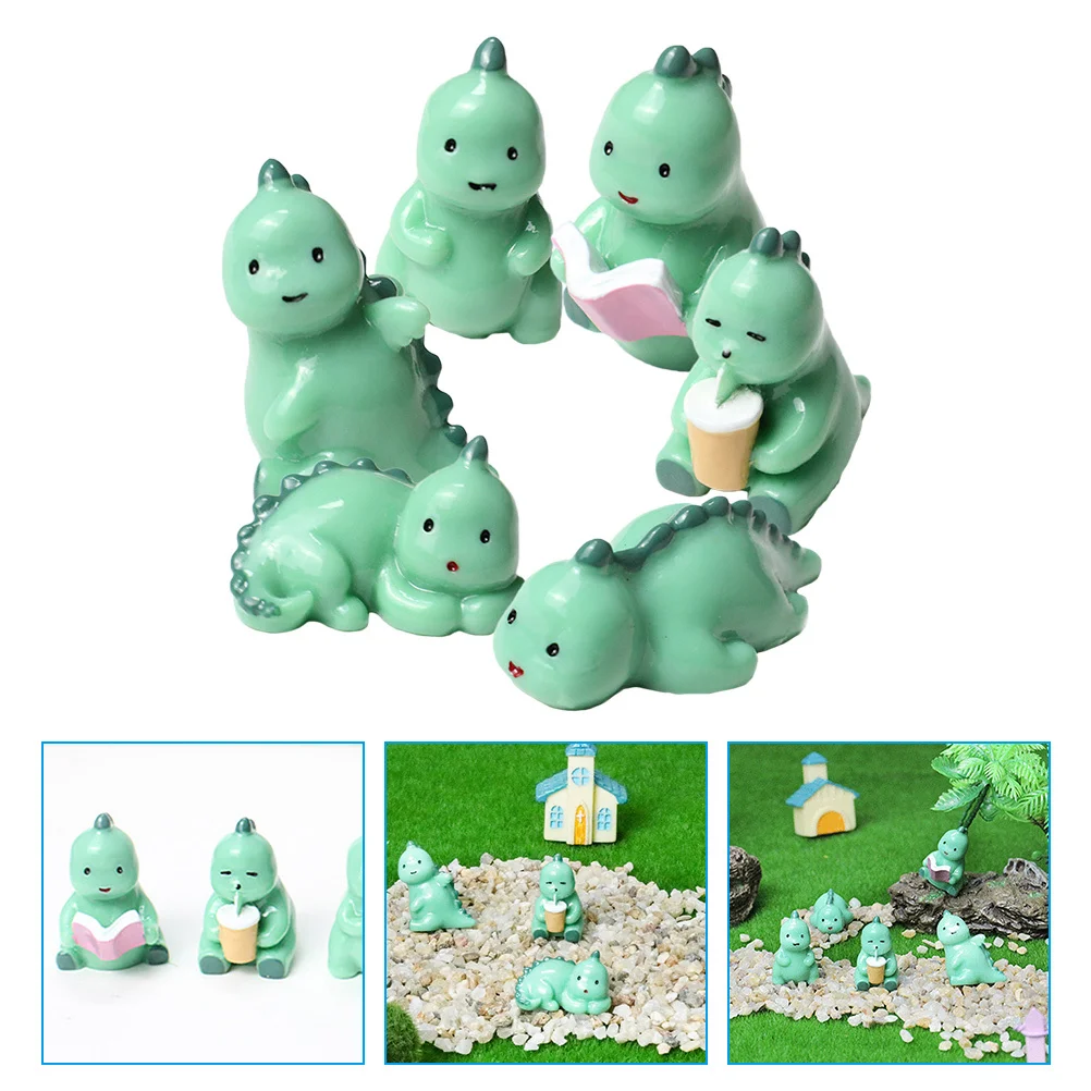 

6Pcs Tiny Dinosaur Ornaments Miniature Decorations Micro Landscape Garden Bonsai Resin Craft Animals Animals Garden Decor