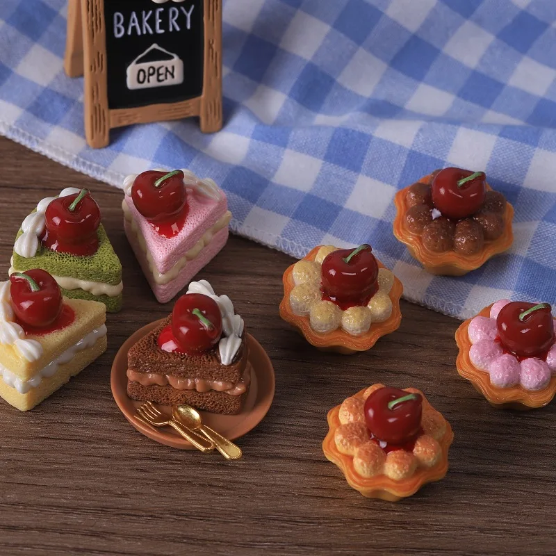 10 Pcs Cherry Cream Mousse Cake Egg Tart DIY Replica Food Play Model Dollhouse Toy Figurine