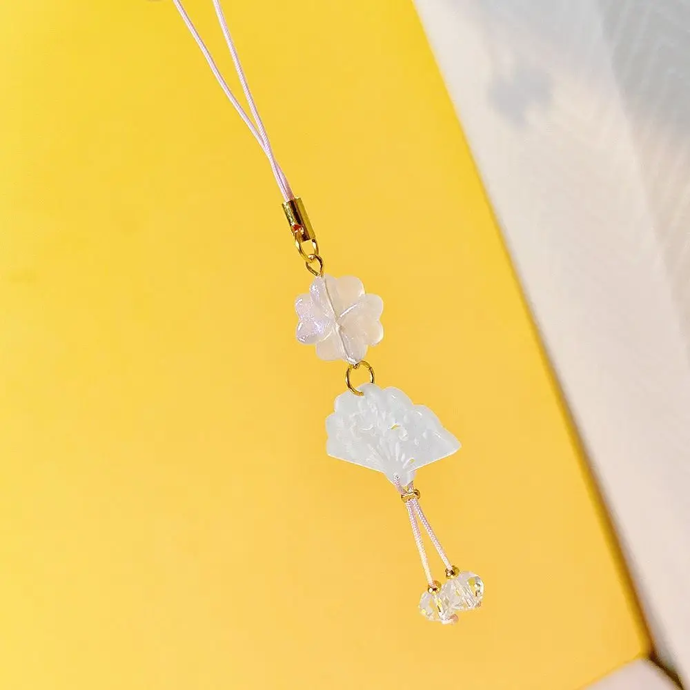 Bag Decoration Chinese Style Phone Pendant Fan Retro Mobile Phone Chain Beaded Creative Mobile Phone Strap Jewelry Gift