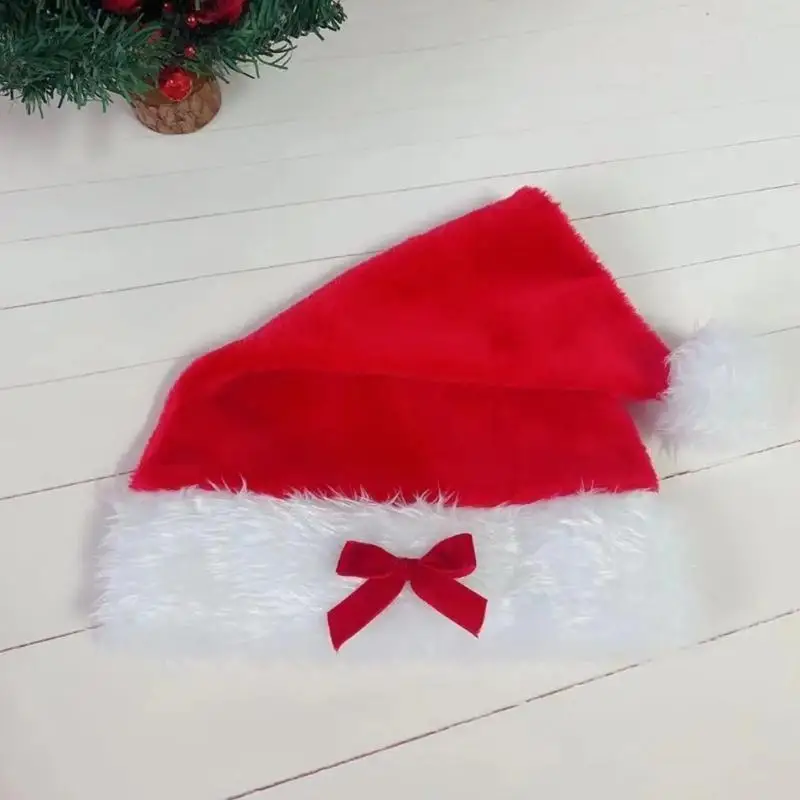 31BB 파티 모자 플러시 메리 크리스마스 모자 축제 가족 모임 파티 소품 모자 휴일 모자 장식 Bowknot 산타 모자