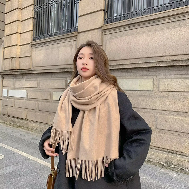 Popular Multicolour Cashmere Scarf Tassel Shawl Wrap Women Solid Color Pashmina Scarf Winter Scarf Thick Female Muffler