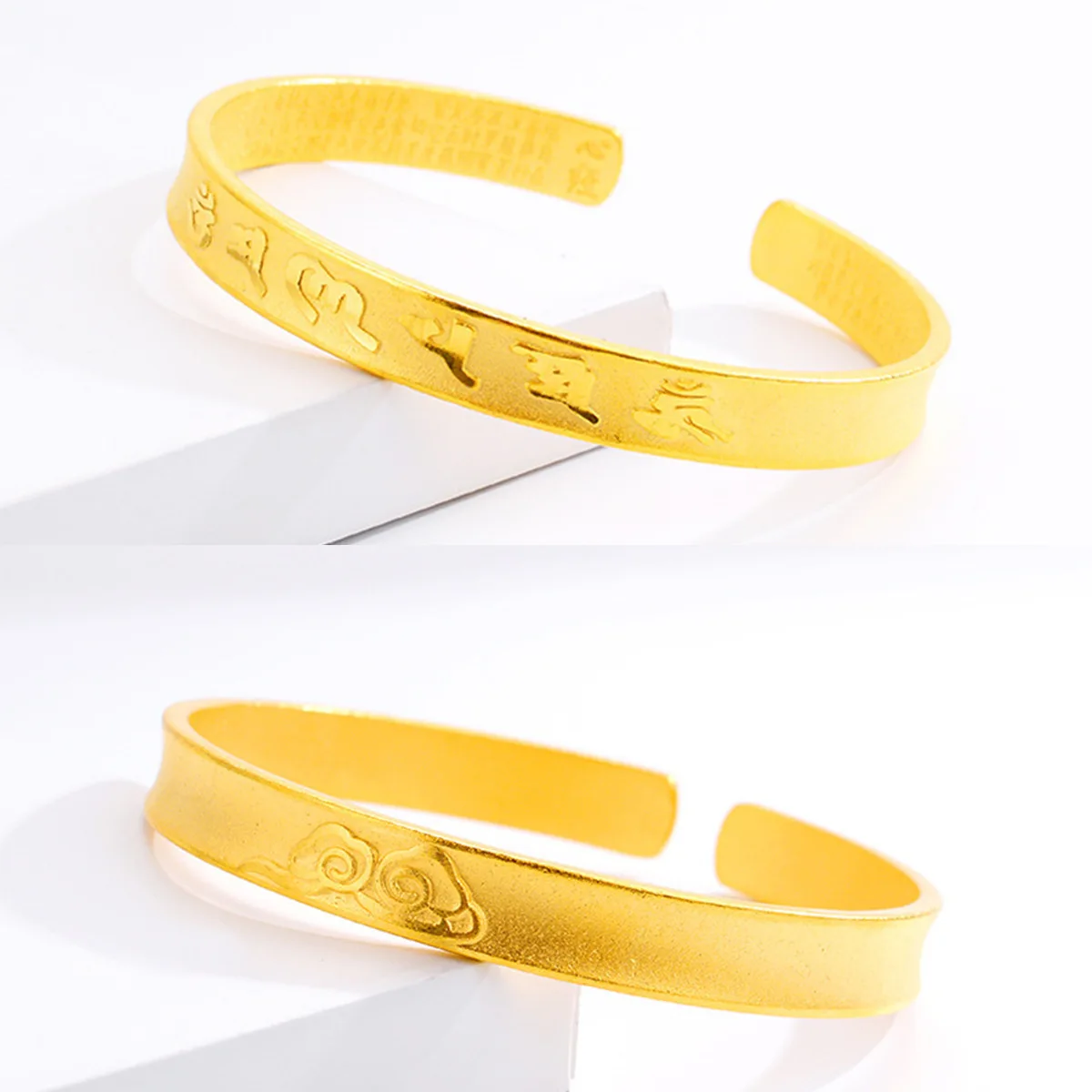 Noble AU999 gold bracelet for women, ancient method, heart sutra engraved bracelet jewelry, 24K pure gold closed-end hand jewelr