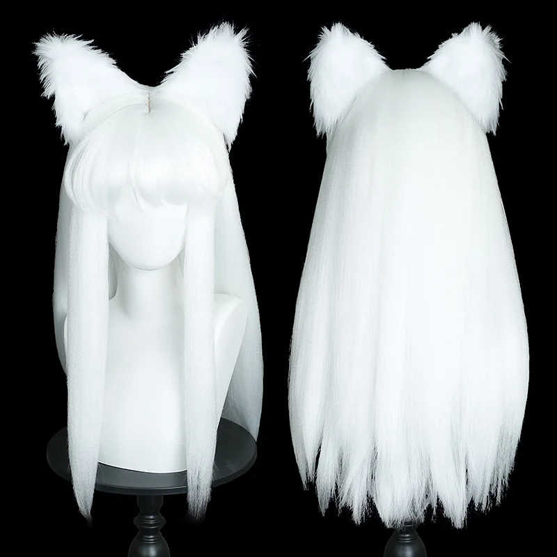 Synthetic Long White Mixed Fluffy Fiber Cosplay Wig with Natural Top for September-Style Character Inspired Party Anime Costume