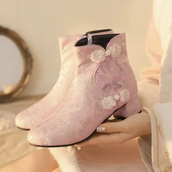 Phoentin Chinese Style Retro Hanfu Embroidery ethnic Shoes Women Cosplay Vintage Ankle Boot Fashion Footwear short boot FT3003