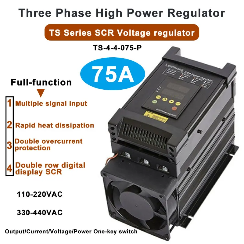 

75A 3 phase 110-440VAC SCR power controller voltage regulator with RS-485 0-10V, 4-20mA, 0-5V control signal