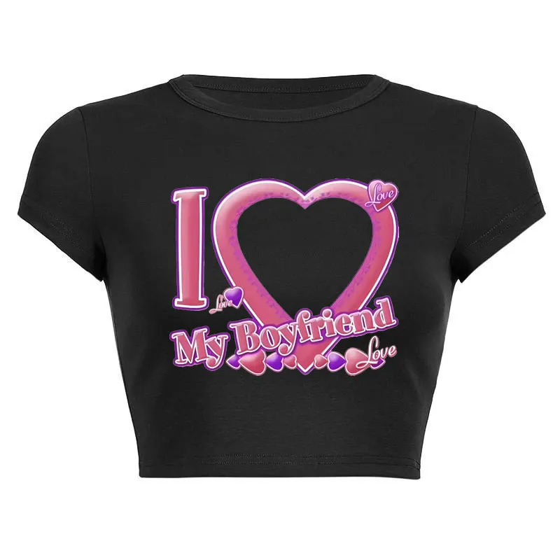 Custom Photo I Love My Boyfriend Women New Summer Short Sleeve O Neck DIY Women Crop Sexy Tops Fashion T-Shirt