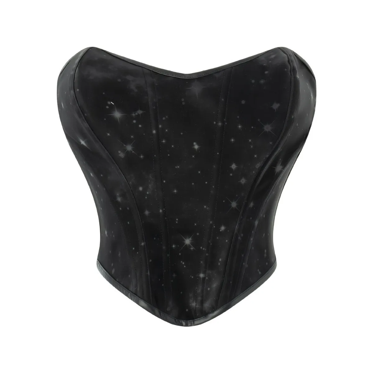 Women Strapless Heart Neck Starry Print Corset Bustier Top, Pointed Hem Back Lace‑Up, Gothic Y2K Club Party Waist Cincher