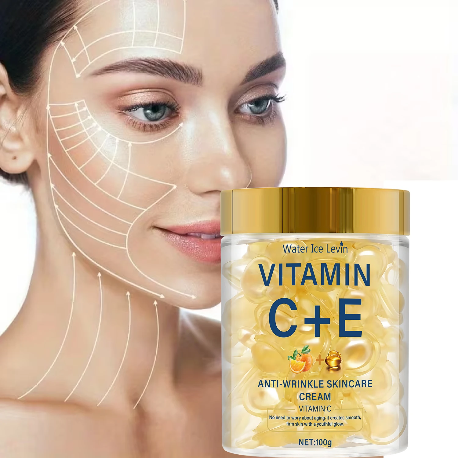 Crema facial antiarrugas con vitamina C+E. Hidrata y unifie el tono de la piel. Las firmes levantan la textura. Brillo radiante juvenil. 100 g.