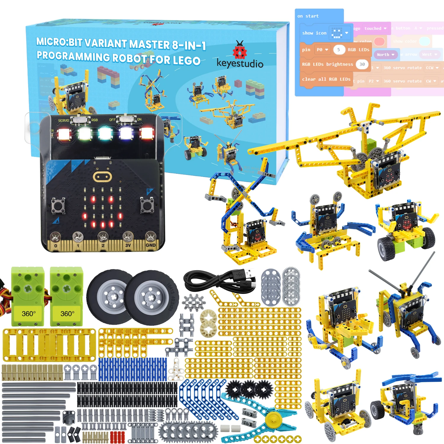 Keyestudio Micro:bit V2 Robot Kit, 8-in-1 STEM Programming T