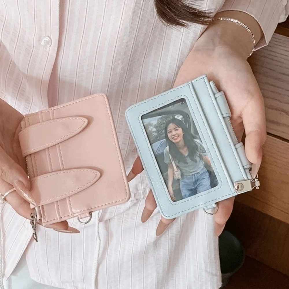 Shiny PU Leather Bunny Ear Card Holder Multi Slots Snap Button Card Wallet Lightweight Polyester Lining Coin Purse Commute