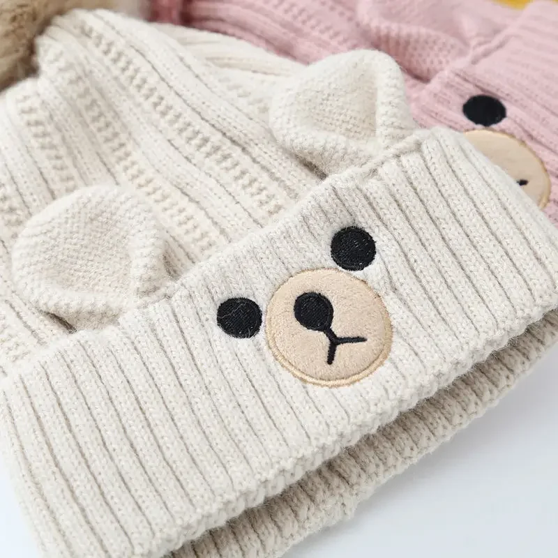 Conjunto de gorro y bufanda con pompón para bebé, gorro de terciopelo cálido para niño y niña, Jersey de punto para niño de 3 a 10 años, Invierno