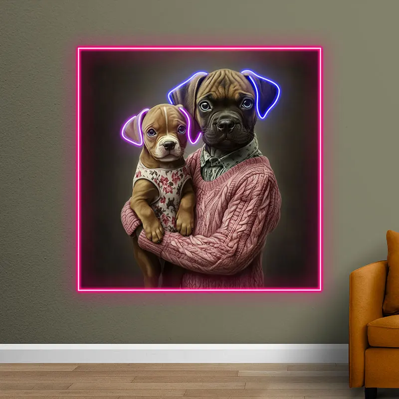 Dog Dad Holding His Kid Acrylic Custom Neon Sign, Personalized LED Neon Sign Light, Creative Gift Neon Light For Home Decor