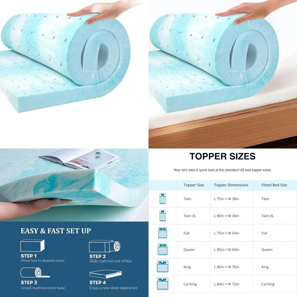 

4-дюймовый гелевый наматрасник из пены с эффектом памяти — сброс давления, вентилируемый, сертифицированный сертифицированный США, 54x75, средняя фирма