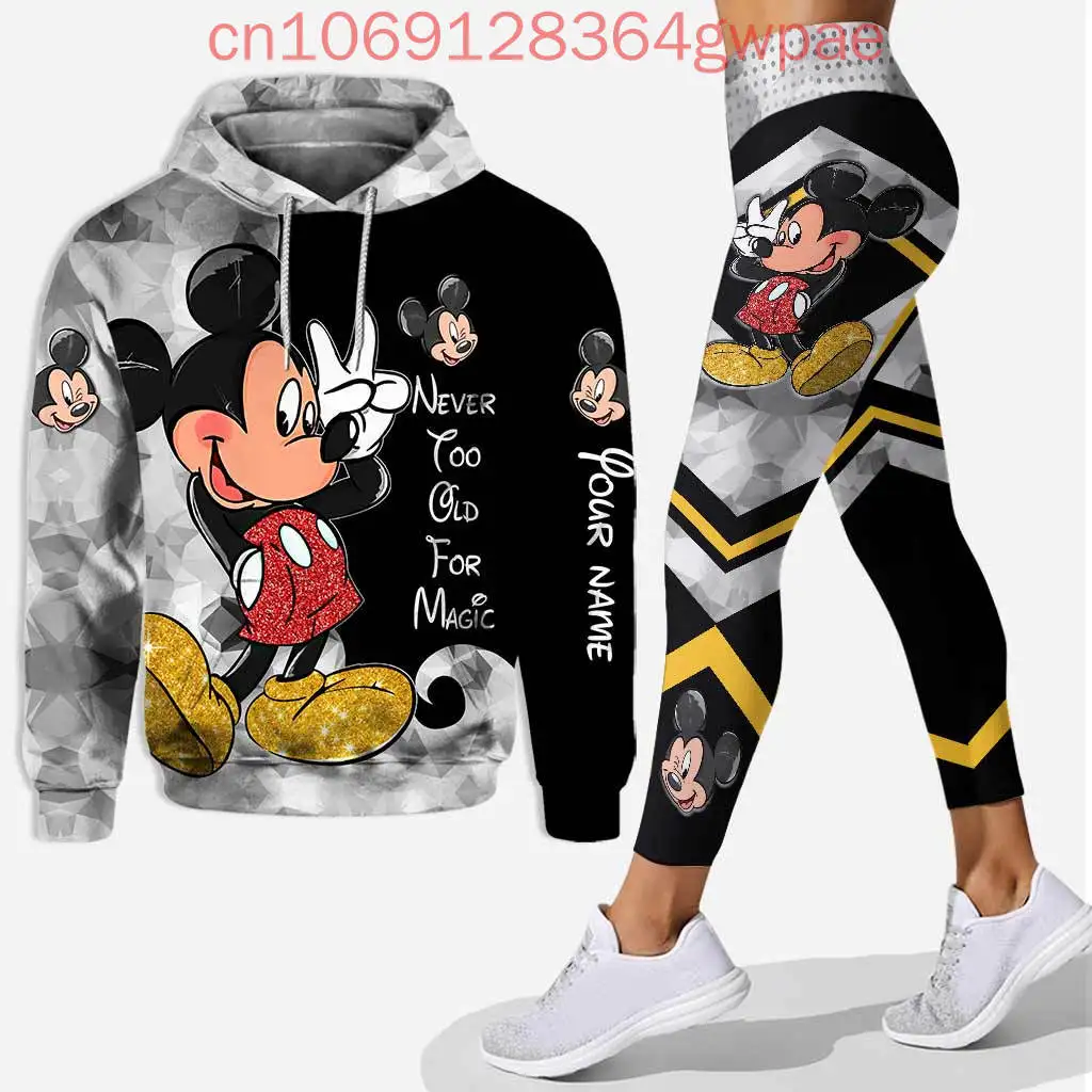 TureMouse-Ensemble sweat à capuche et leggings 3D pour femme, pantalons de yoga Disney Minnie, pantalons de survêtement, leggings décontractés, piste trempée