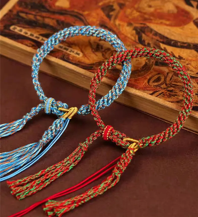 Hand Woven  Tibetan Lucky Rope Bracelets Handmade DIY God of Wealth Manjusri Thangka Charm Bracelet Bangles Gift