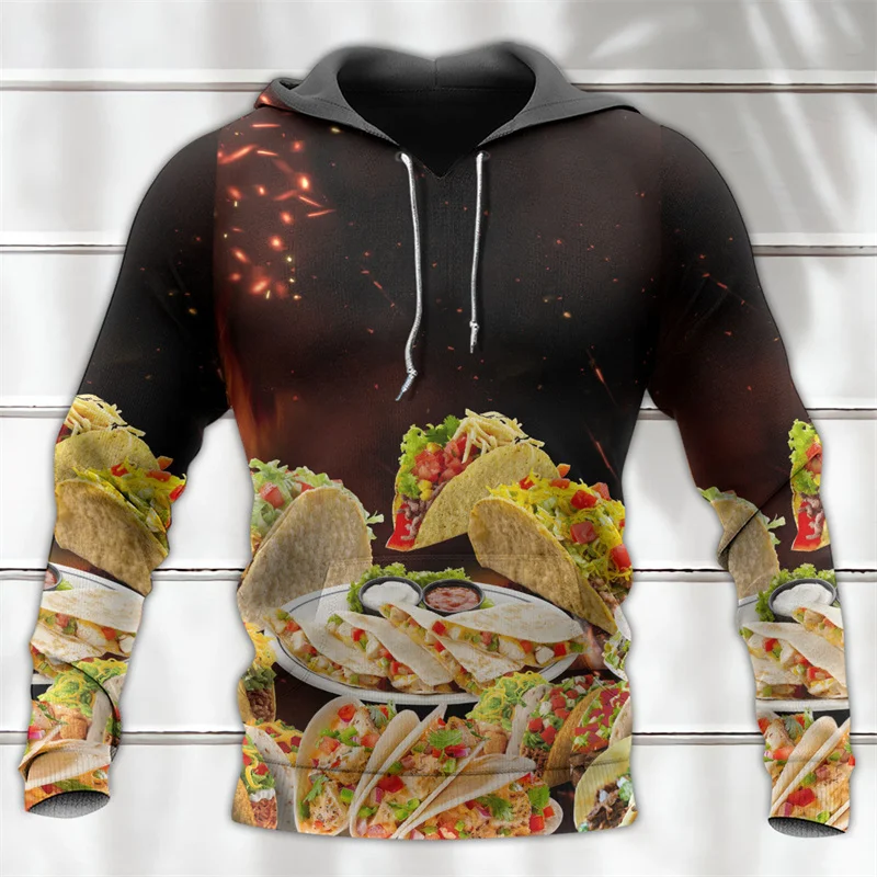 Funny Pizza 3D Printed Hoodie Sweatshirt For Men Fries Ramen Food Pattern Hooded Top Street Long Sleeve Pullovers Clothes