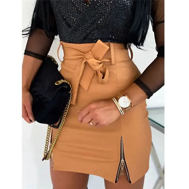 

Ele High Waist PU Leather Skirts Sa Faion Sexy Women's Cleanfit mid Waist H-ape Ciwalk Skirts