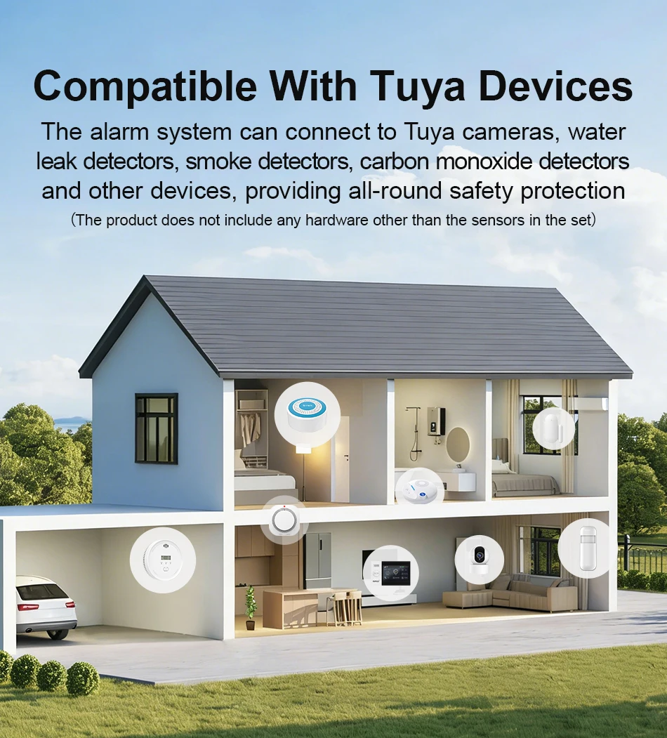 2.4G WIFI Smart GSM Alarm System Work with TUYA Smart Life Security Protection For Home with PIR Wireless Solar Siren Alexa