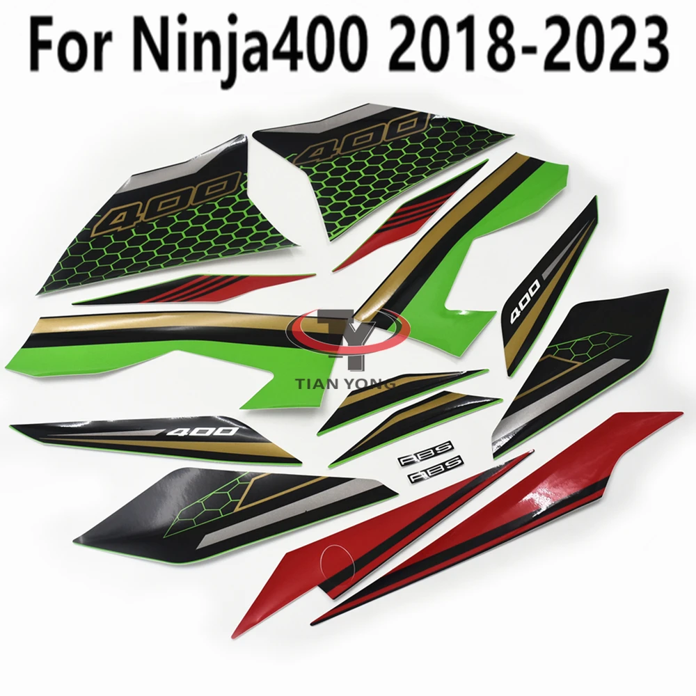 

For Ninja400 2018-2023 Green black grid Kit Stickers Silkscreen Applique Motorcycle Bodywork Decal