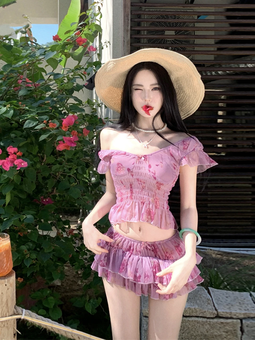 High Waist Floral Print ort Top And Skirt Set Summer Vaion Beach Sle Faionable ortened Crop Top for Young Women