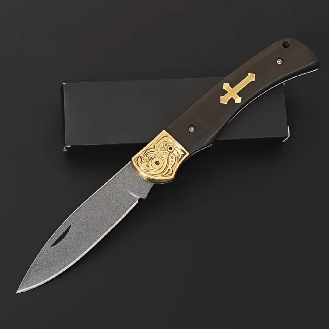 Triple-Layered Clad Steel Folding Knife - Handcrafted Outdoor Utility Blade Damascus Steel  Survival Fruit EDC Pocket