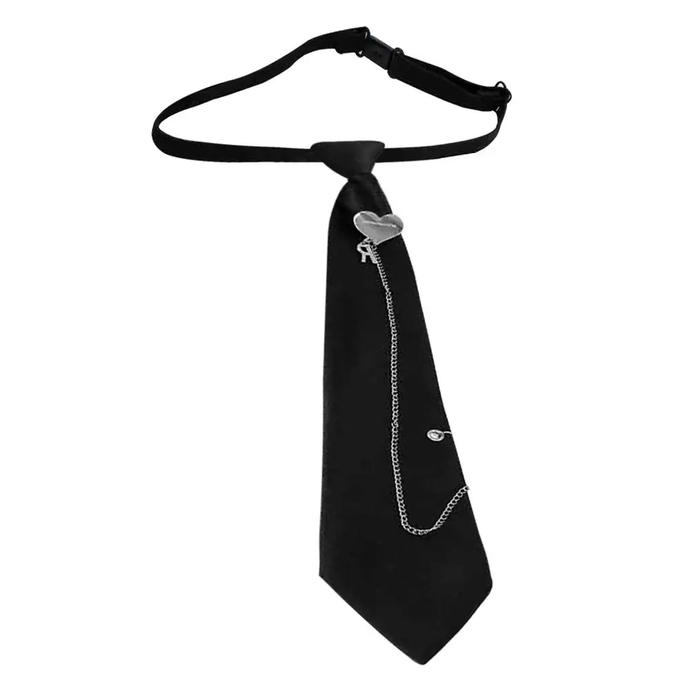 Fashion Metal Chain Black Necktie Crystal Pendant Punk Jewelry Bowtie Pre-Tied Gothic JK Shirt Decoration Men Women