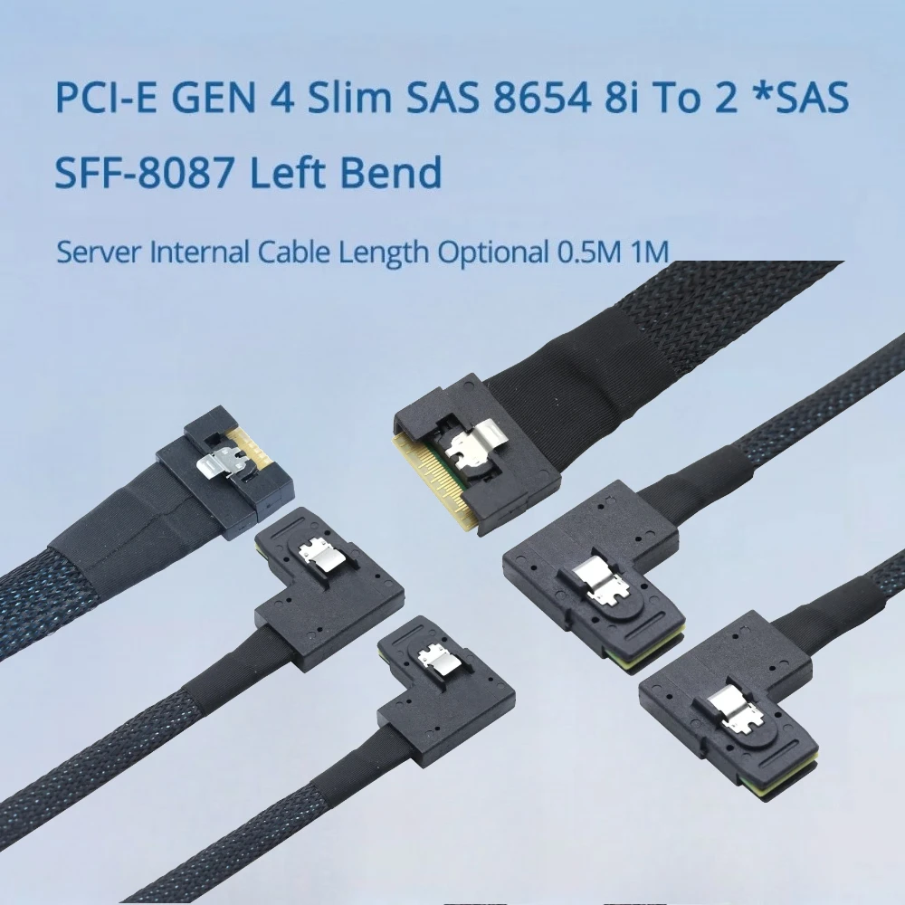 

PCI-E 4.0 GEN 4 Slim SAS 8654 8i до 2 *SAS SFF-8087 Левый изгиб 2 порта 8087 Колено Серверный внутренний преобразователь кабеля 0,5 м 1 м