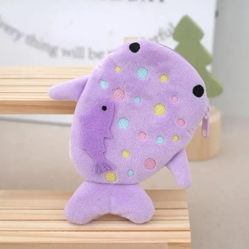Modische Plüsch-Münztasche in Form eines blauen Haifisches oder Mini-Wals für Damen, Schlüssel- und Kopfhörer-Etui, niedlicher Umschlag mit Reißverschluss, roter Umschlag – Detail 12