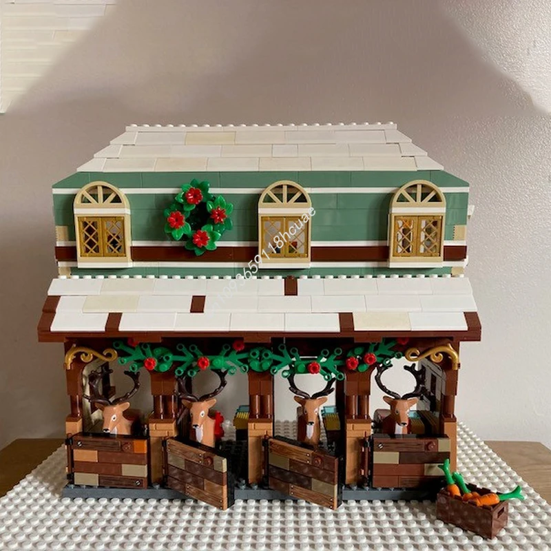 

1093 шт. MOC зимняя деревня, штабелируемые рождественские строительные блоки, рождественская идея, кирпич STEM, образовательный детский подарок «сделай сам»