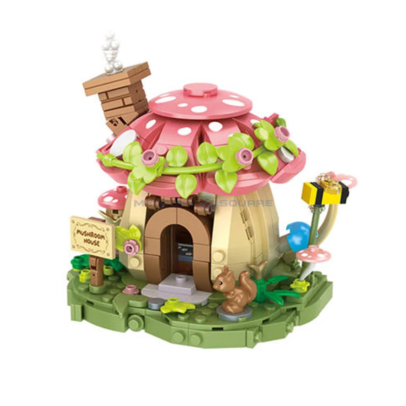 Mushroom Cottage Bricks MOC D012-1 Outdoor Creative Scene Model Building Blocks House Gift Ideas Toy Collection Kids Girls Boys