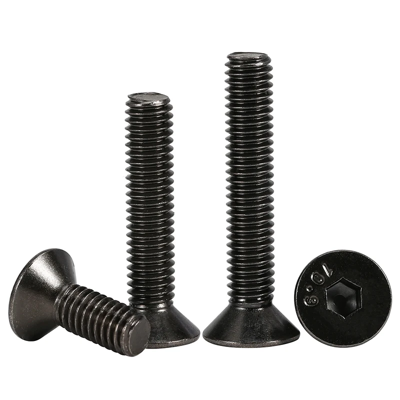 5/10/20/50pcs M2 M2.5 M3 M4 M5 M6 M8 Grade 10.9 Black Nickel Plated Hexagon Hex Socket Head Flat Countersunk Alle