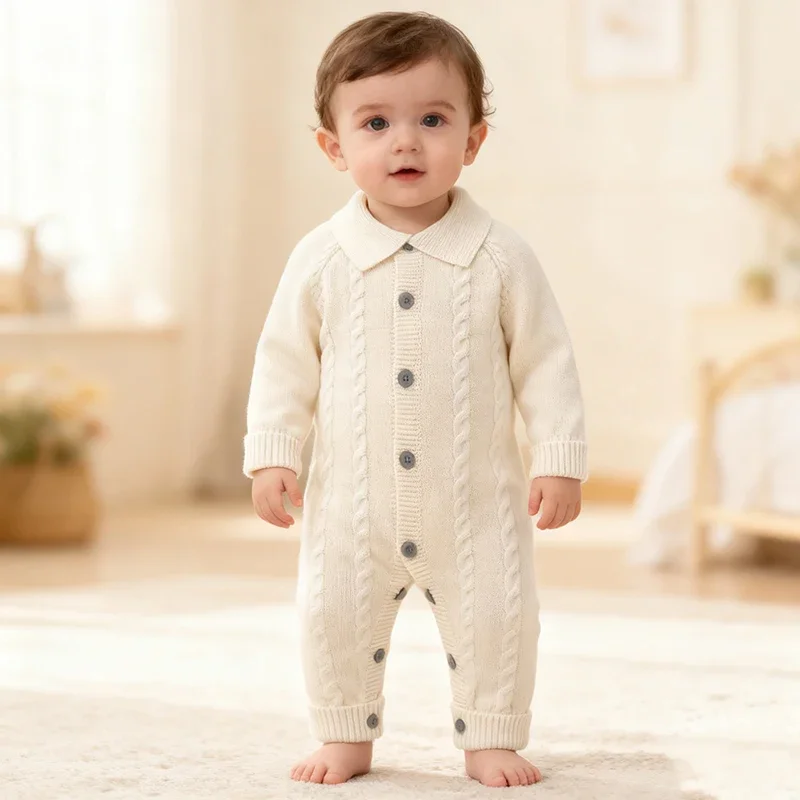 

New Infant Kids Jumpsuit Autumn Toddler Rompers Baby Boys Girls Knitted Bodysuit With Hat Newborn Knitwear Outfits 0-24 Months